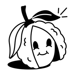 A doodle style icon of lychee with a smiley face 
