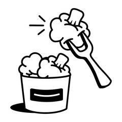 Eating broccoli with fork, hand drawn style icon 
