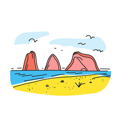 Simple minimalist drawing of Cannon Beach. Cannon Beach illustration in an doodle inca cartoon style