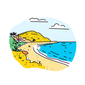 Simple minimalist drawing of Zuma Beach. Malibu&acirc;s Zuma Beach illustration in an doodle inca cartoon style