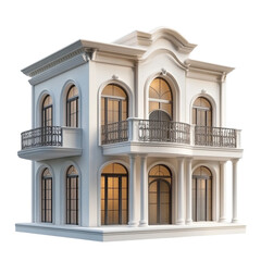 Obraz premium Elegant Two Story House Architectural Design White Facade Balcony Columns,