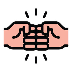 Fist bump icon in flat line style representing friendship teamwork and support ideal for unity collaboration and encouragement concepts.