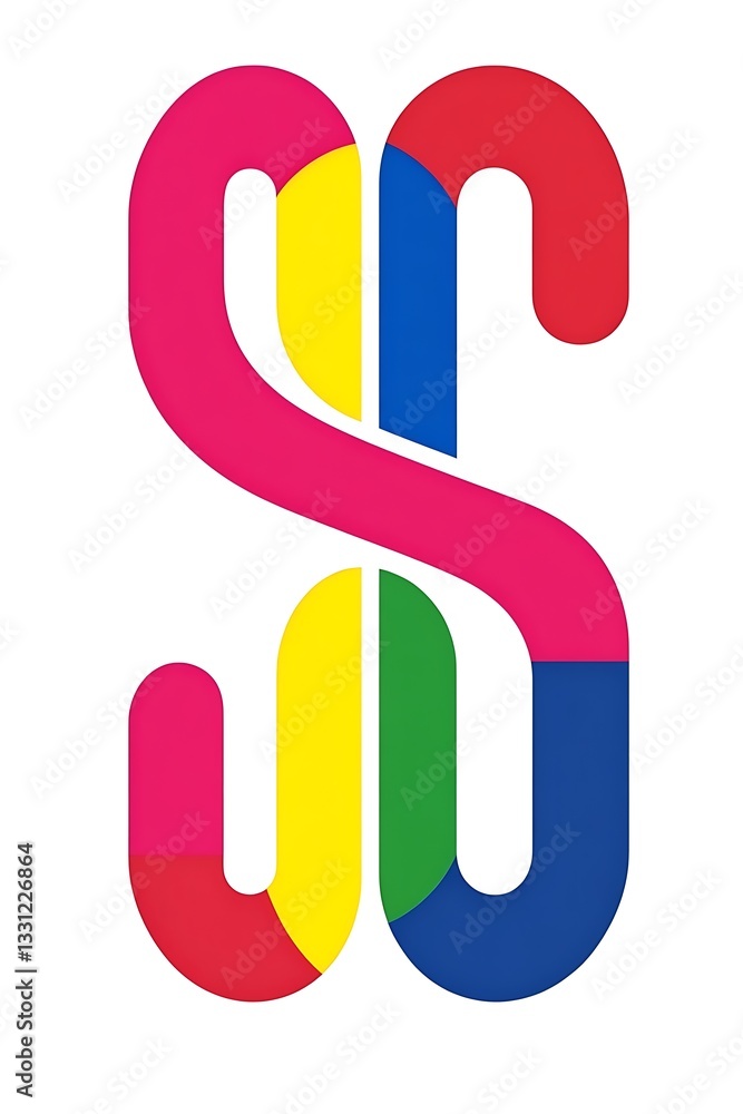 Poster abstract design featuring bold colors and interlocking shapes on a white background