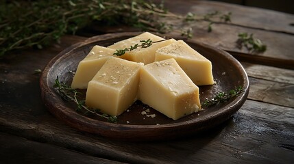 Cheese plate food on old wooden table