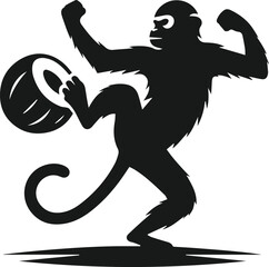 Monkey kicking a coconut vector silhouette