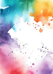 Fototapeta premium Watercolor frame border clipart, white background, colorful splashes 