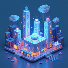 Futuristic Smart City, Isometric 3D Render - Isometric illustrations