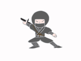 Illustration of a Japanese ninja from the Sengoku period, ready to fight with his sword drawn