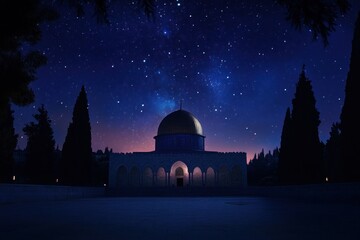 Obraz premium Starry night, Dome of the Rock, Jerusalem, peaceful scene
