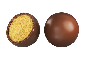 Crispy biscuit wafer, chocolate ball, with Clipping path 3d illustration.