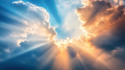Fototapeta premium Majestic sunrise rays illuminating clouds sky photography nature aerial view inspiration