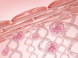 3d Illustration of elastin Structure under skin cells Facial treatment and Cosmetic background.