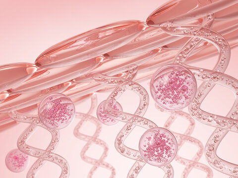 3d Illustration of elastin Structure under skin cells Facial treatment and Cosmetic background.