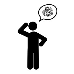 distressed person and distressed, confusing thoughts with speech balloon icon. flat vector illustration design.