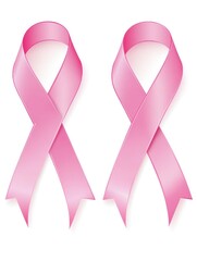 Pink Ribbons Symbolizing Breast Cancer Awareness and Support on White Background