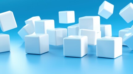 Naklejka premium Floating white sugar cubes on a blue background