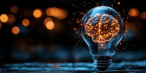 Brain in a light bulb that conveys ideas and thoughts