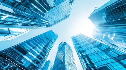 Fototapeta premium Elegant semi-transparent light blue skyscrapers background image representing business concept, neat arrangement, high-quality urban architecture
