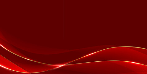 Abstract design with flowing golden lines on a vibrant red background, backdrop design for business, banner