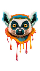 Portrait of Cute Lemur with Fluid Colors Dripping - Animal Mammal Wildlife
