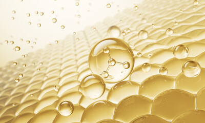 Cosmetic serum Oil drop on skin cell, Skin Repair, moisturizer, collagen serum, Exosome with Skin...