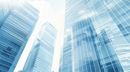 Obraz premium Elegant semi-transparent light blue skyscrapers background image representing business concept, neat arrangement, high-quality urban architecture