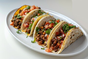 Delicious Tacos with Ground Beef, Tomatoes, Onions, and Cilantro