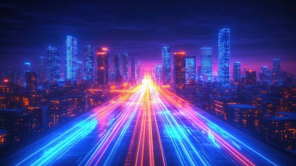 Fototapeta premium Futuristic city highway at night