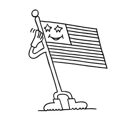 Funny American Flag Cartoon Salute, Retro Vector Illustration, Scalable