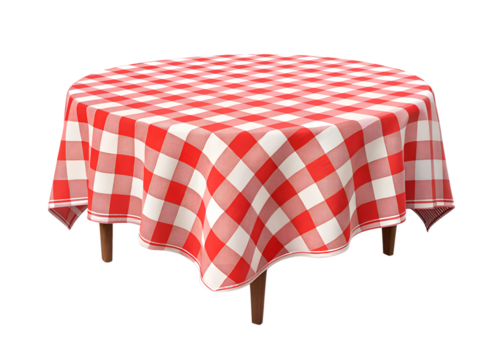 red and white checkered tablecloth on round table isolated on white background png - Powered by Adobe