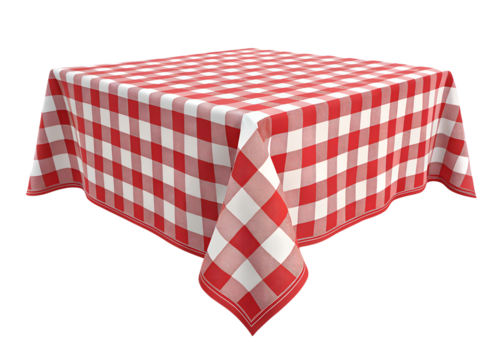 red and white checkered tablecloth on round table isolated on white background png