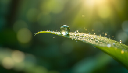 Close-Up of Water Droplets on a Leaf with Soft Background