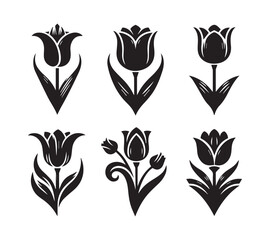 Fototapeta premium stylized black tulip silhouettes against a white background