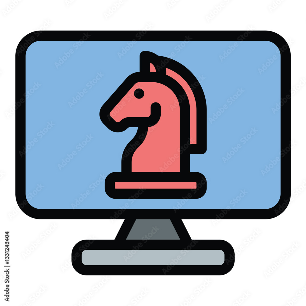 Poster trojan icon in flat line style representing malicious software hidden threats and cybersecurity risk