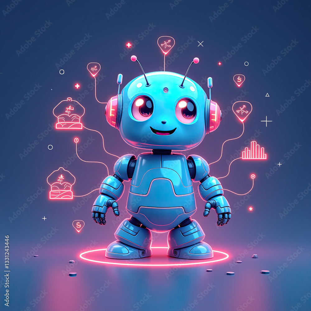 Poster cute robot ai technology concept - ai and machine learning