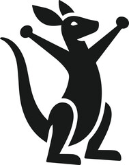 Happy kangaroo standing upright with arms raised vector silhouette