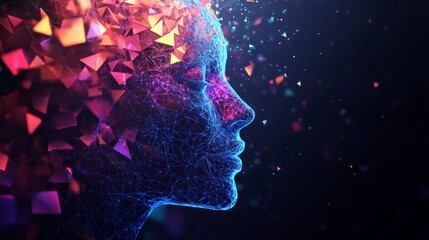 Mindscape: A captivating digital artwork showcases the human mind's complexities, with a profile of a person morphing into a vibrant cloud of particles.