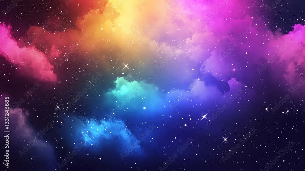 Wall mural galaxy background, with stars and colorful nebula clouds. outer space astronomy image showing an int