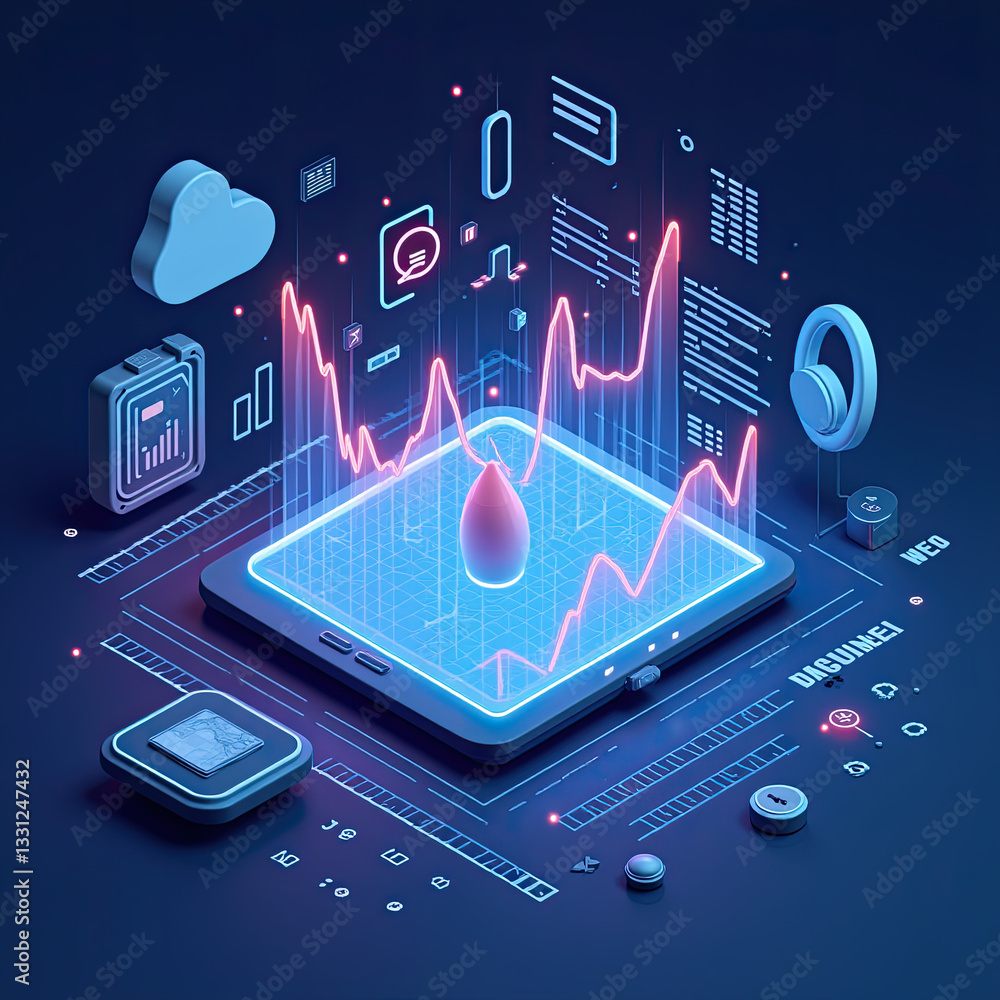 Aufkleber isometric data analytics & tech stock chart - isometric design