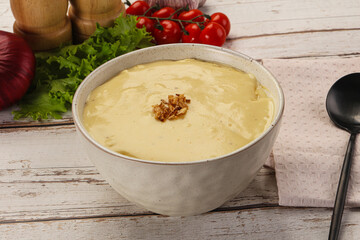 Gourmet cheese soup in the bowl