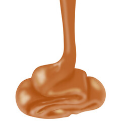 Pouring Melted Caramel Sauce On Transparent Background.