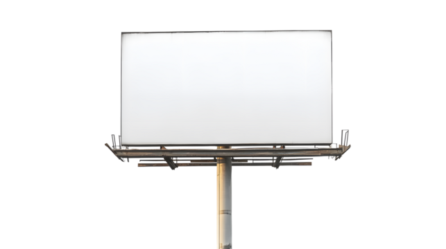  Blank white billboard mounted on a metal pole