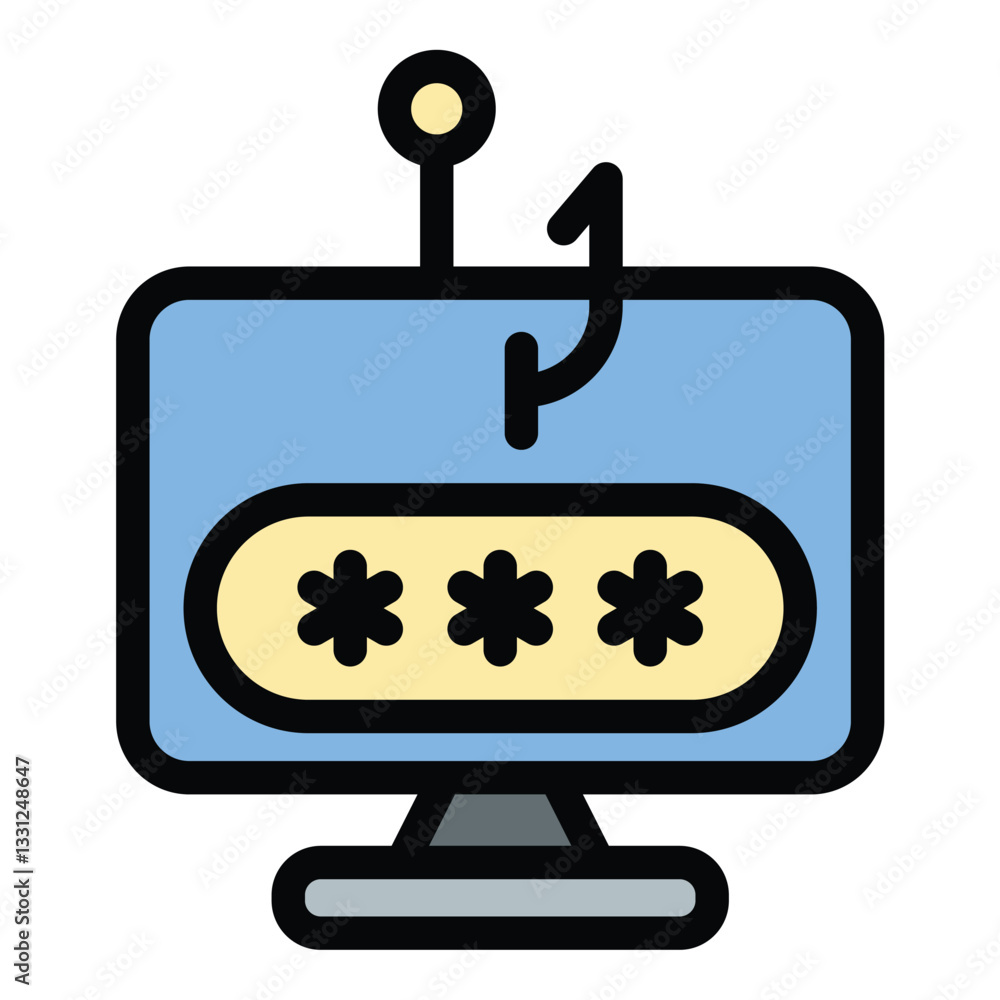 Poster phishing icon in flat line style representing online scams identity theft and cybersecurity threats 
