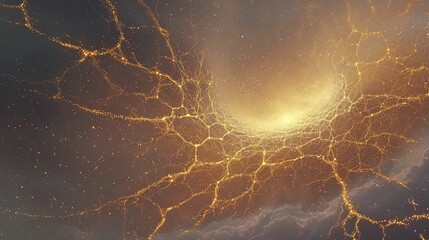 Naklejka premium A stunning cosmic network of glowing filaments illuminates a swirling cloudy sky