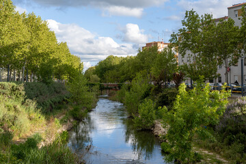 Valladolid, Spain :  Colorful view of the r&iacute;o Esgueva, the Esgueva river, in Valladolid, Castile and Le&oacute;n, Spain.
