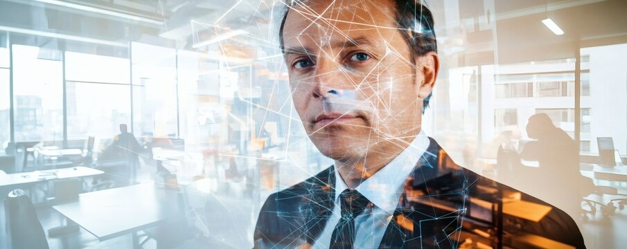 A serious man in a suit looking directly at the viewer