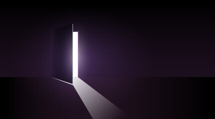 Open door with light going through it. Dark horror room