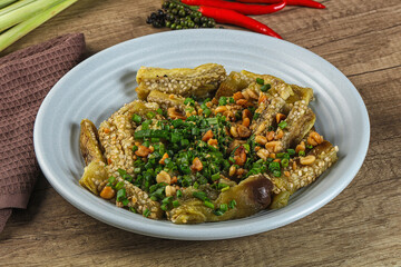 Asian cuisine baked eggplant with peanut