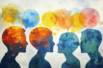 Naklejka premium A diverse group of individuals engages in discussions and shares insights on emotional intelligence tips in a professional studio environment.
