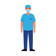 Doctor in scrubs wearing a mask in flat vector art style vector illustration